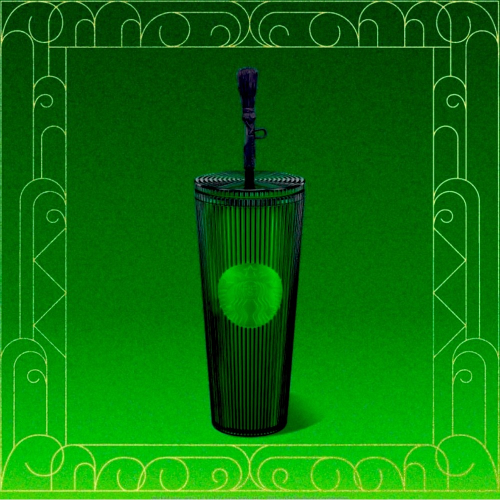 NWT Starbucks Wicked Elphaba Broom Glow in the Dark Limited Edition Green Cup